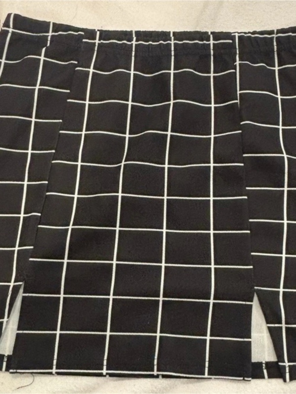 SHEIN Privé Grid Front Slit Bodycon Mini Skirt Black & White XL